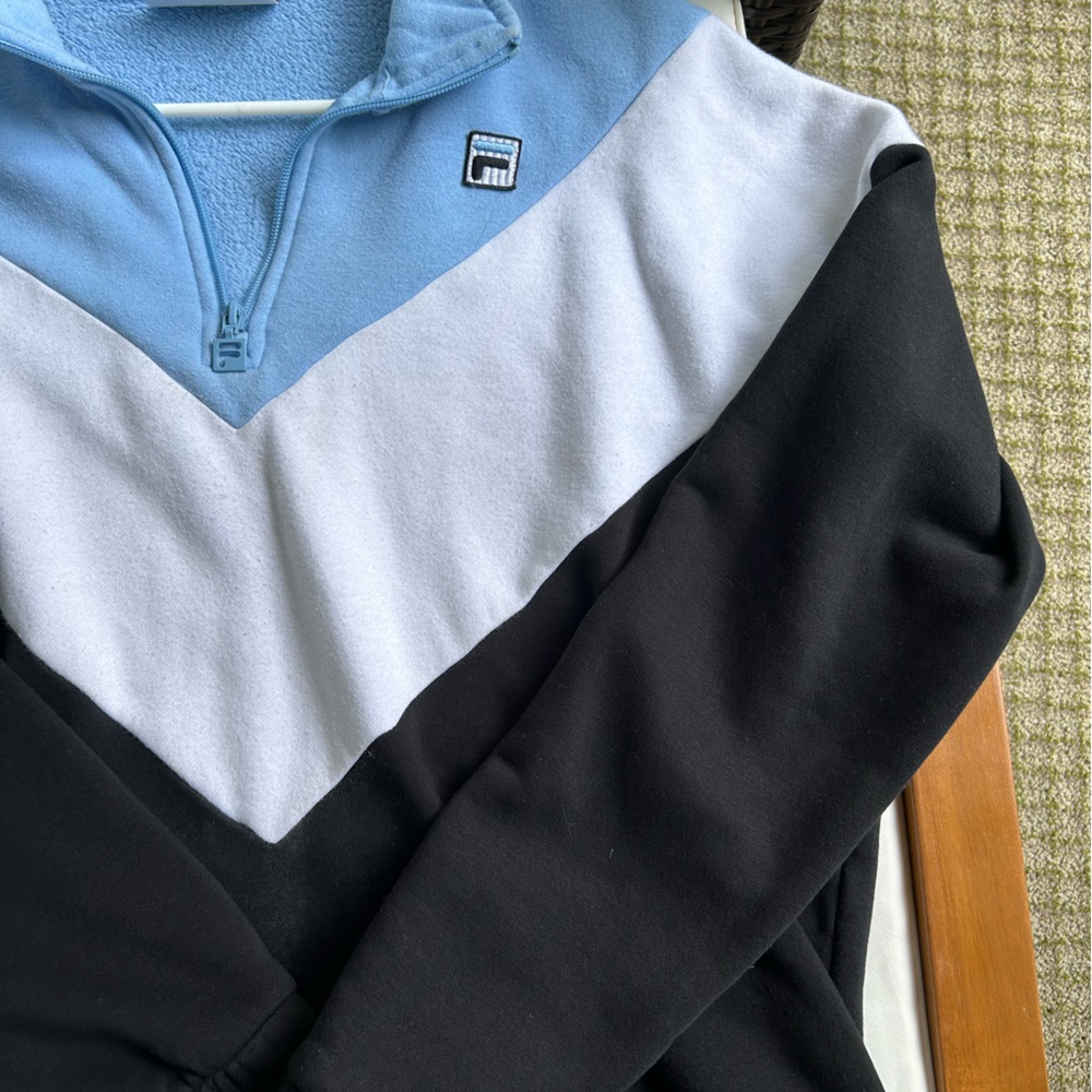 Women’s Vintage Fila Half Zip Crewneck M Blue/White/Black - Picture 6 of 8